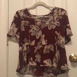 floral lace up peplum loose top